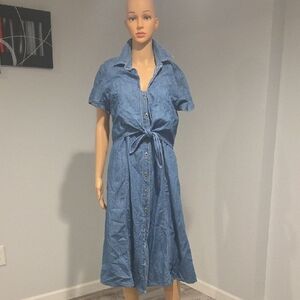 Vintage Indigo Button-Up Midi Dress